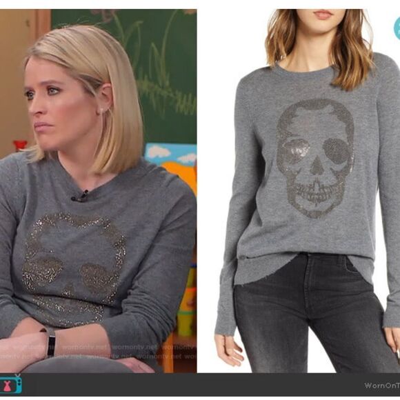 Zadig & Voltaire miss bus gray cashmere skull Strass sweater FLAWED size XS - Picture 11 of 11